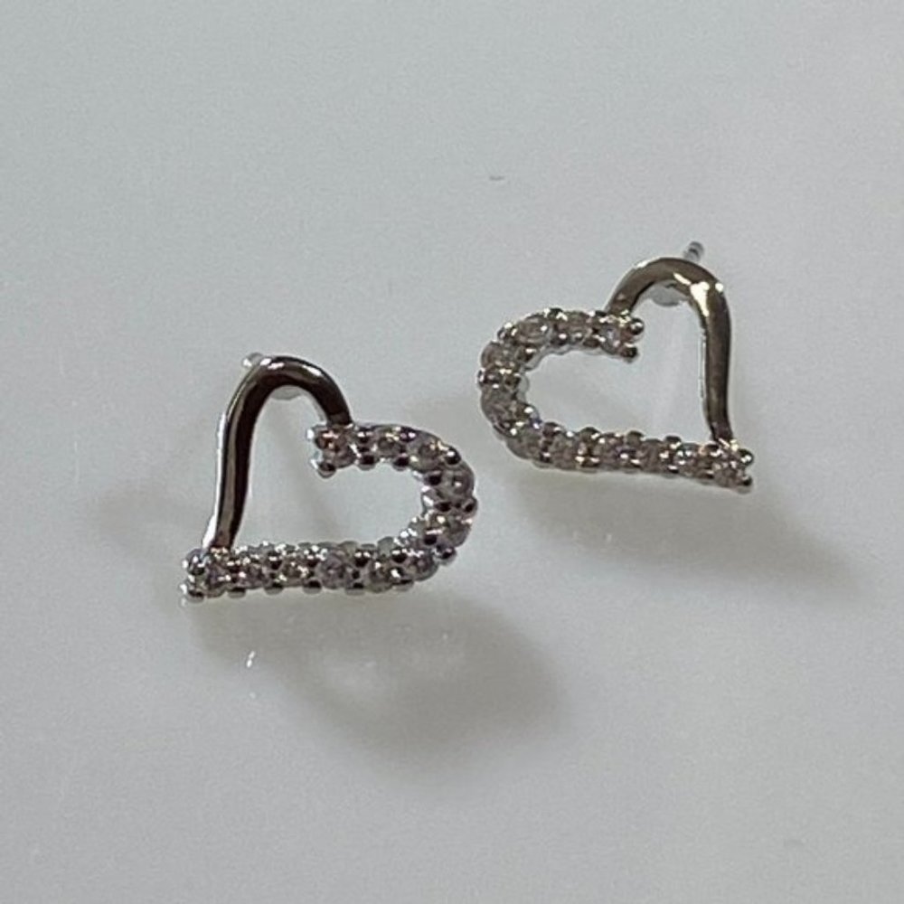 Sterling Silver Cubic Zirconia Heart Stud Earrings